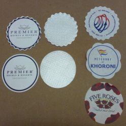 Custom made paper coasters available in Round or square Full colour branding front and back. Manufactured in South Africa