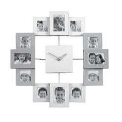 Aliminium Photo frame clock, holds 12 photo's, one on every hour to keep time, with a square shaped centre and small dial