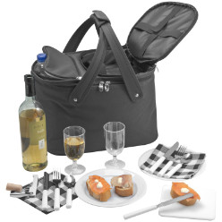 Picnic basket for 2 with intergrated cooler. includes picnic tableware. drinkware and accesorries 