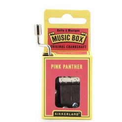 Original hand crank music box that plays.Pink Panther Try on wood or glass or try different surfaces for a new sound. Screws included. Makes a sweet gift.