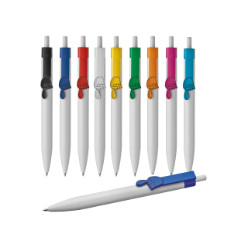 Plastic ball pen with a pointed finger shaped clip