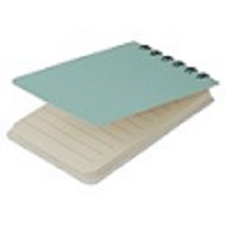 Pocket jotter book has laminated cover and 50 lined pages with wiro binding