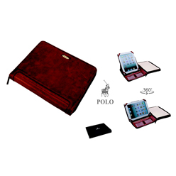 Genuine leather, adjust table corners for different tablet sizes, note pad included, zipper enclosure