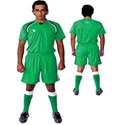 Soccer set including shorts, tops and socks and a goalie kit, V-neck style