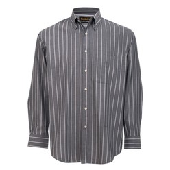 President stripe lounge shirt: features include front patch pockets, a constructed button stand, double button mitred cuffs and a double-layer drop-shoulder yoke. 100% cotton, long and short sleeve options