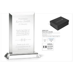 Simple but elegant . Make use of the great branding area . This optical glass award comes in a black presentation box.