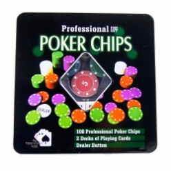 P/Poker Game Set – 100 Professional Poker Chips – 2 Decks of Playing Cards – Delear Button