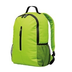 Backpack made from 600D fabric with webbing loop handle, adjustable padded backpack straps, zip compartment and a main zip compartment.