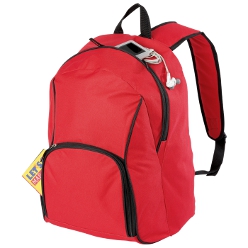 Puffed front pocket Backpack: Zippered main compartment, Zippered front pocket, carry handle, padded adjustable shoulder straps, padded back