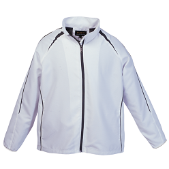 New Sporty-feel lightweight jacket detailed with contrast sleeve insert, piping and inverted full front zip. Garment features two side pockets, elasticated binding on the cuffs, single top-stitching throughout with bar-tacked pockets. Polyester mesh lining, Reglan design for fit versatility