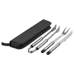 210D polyester covered zippered case, contains braai tongs, fork and knife