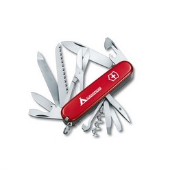 Large blade, small blade, corkscrew, can opener with small screwdriver (also for Phillips screws), cap lifter with screwdriver, wire stripper, reamer punch, keyring attachment (stainless), tweezers, toothpick, scissors, multi-purpose hook, wood saw, chisel, nail file with metal file, nail cleaner, metal saw, fine screwdriver