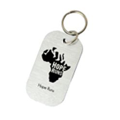 Silver laser chrome rectangel tag with split ring made in South Africa