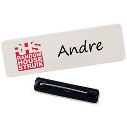 Rectangle name badge with pin, Material: white ABS 