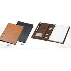PU Notebook, 6 binder notebook, refillable, pen loop, business card pockets, soft suede inner, Cream paper-Notebook included