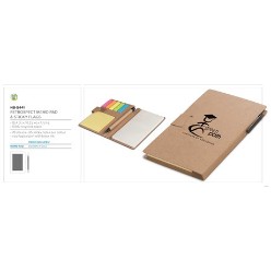 100% recycled paper, Corporate Retrospect Memo Pad And Sticky Flags, The perfect executive set that is eco-friendly and brand-friendly. Here is an interesting stationery item made of 100% recycled paper ? a thick brown folder with recessed closure opens up to reveal a handy note pad, a set of coloured flags and a wad of sticky notes. The set also includes a matching pen made of recycled paper.