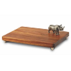 African rhino cheese board with no feet, hand made, unique african hardwood board, cast rhino handle