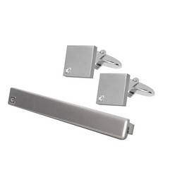 Rhodium plated tie clip and square cufflink set