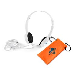 ABS, compatible with all audio devices, audio jack, folding headband wit sponge on ear headphones, includes polyester pouch
