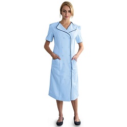 Dress Mini matt -100% poleyester, ideal nurse, unifrom, piping detail and side pockets, conservative below knee length