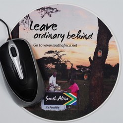 A Round mouse pad that is available in various colours that can be customised with Pad printing with your logo and other methods.