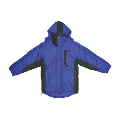 100% polyester two tone fully lined parka, fold away hood into collar, elasticated cuffs, adjustable toggle and cord at hem