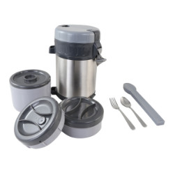 Includes: Main Container, 3 x Insulated Food Containers, Cutlery Holder with Spoon and Fork and Adjustable Strap