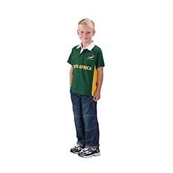 Woven Collar with SA Rugby branded back neck tape and side slits, SA Rugby branded embroidery on left chest and back neck, contrast woven button plaquet tape, contrast side panel with piping detail, print detail on centre front