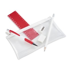 PVC zippered pencil bag with a Vida pen, wooden pencil, maxi 15cm ruler, eraser and sharpener.