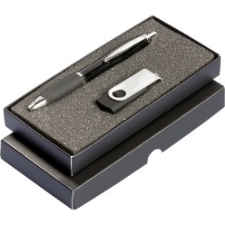 A stylish and functional gift set comprising a pen and 16GB USB in a gift box. This Set is made up of the following components IDEA-2300 PICASSO PEN IDEA-3044 SWIVEL 16GB USB FLASH DRIVE USB: Type 2