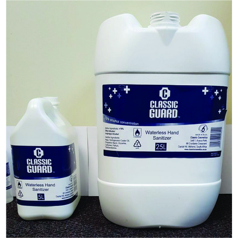 Sanitizer 5L is the size of 5L comes in these colours white or grey