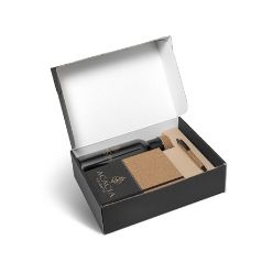 Gift set including cork A5 notebook, pen and water bottle in presentation box, 160 lined pages pen cork & ABS