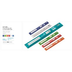 ruler plastic / 30cm, 2 x wooden pencils, Eraser, plastic sharpener, Corporate Scholar Ruler And Stationery Set, There can?t be a better desk offering than an intelligently designed set of a ruler, two pencils, an eraser and a high quality plastic sharpener. The set comes in varied and vibrant colours, is neatly finished and reflects poise, when the Scholar Ruler and Stationery Set rests lucidly on your desk.