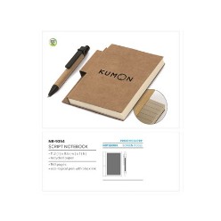 Script Promotional Notebook, Here is an elegant looking notebook made of recycled paper that lets you do your bit for the environment while promoting your brand simultaneously. A matching ecological pen with black ink accompanies the notebook. Both the products can be customised to showcase your brand prominently. The compact eco-friendly notebook contains 40 lined pages. notebook recycled paper, includes eco-logical pen with black ink