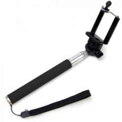 Selfie Stick, foldable with Cable, black handle & 180degree phone holder, extendible to 105cm