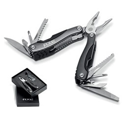 Aluminium & 2CR13 stainless steel, multi-tool, 10 functions, torch keyholder, 6 functions, presentation box, 2 x CR927 button cell batteries included, includes 600D pouch, presentation box