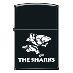 Zippo lighter in matt black with the Sharks rugby logo
