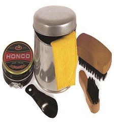 Shoe polish kit in container