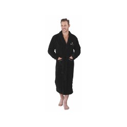 Soft n Fluffy, mens black fleece gown. Can be embroidered for that personal touch. One size fits all. Includes non-woven drawstring gift pouch. Only available in black. Great branding area on the pouch.