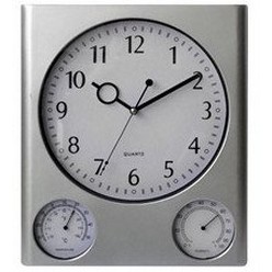 Silver Weather Station wall clock (batteries included)