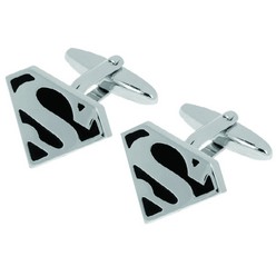 Silver and black superman cufflinks in gift box