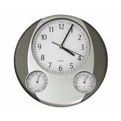 Silver and dark grey weather station wall clock