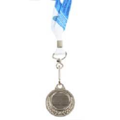 Silver medal with full colour ribbon includes dome on medal and ful colour branding on the ribbon, medal is made of metal