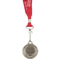 Silver medal with screen printed ribbon