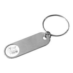 Silver sleek oval shape metal keyring mirror finish in gift box (ideal for domed resin branding