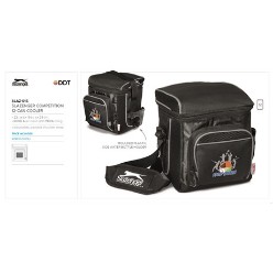 600D & air mesh with PEVA lining ? adjustable, padded shoulder strap. A stylish high quality cooler great for picnics and outings. Features Zippered main compartment holds up to 12 cans, large zippered front pocket, adjustable padded shoulder strap. Also features a unique futuristic moulded plastic water bottle holder on side. Insulated PEVA lining. Signature Slazenger branding ? 600D & air mesh / PEVA lining