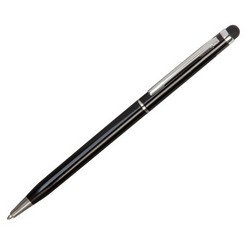 Metal ballpoint pen with stylus for touchscreen devices, contains black German ink