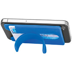 Smartphone silicone pouch with integrated phone stand for business cards. money or credit cards