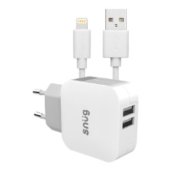 Input:: 5V-2.0A, Output 1: 5V - 2.0A, Output 2: 5/2.4A, Adaptor for use with most mobile devices, Charge two USB devices, 1.2m Lightning charge and sync cable, Fast charging, MFI approved cable, 1 year warranty