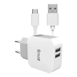 Input: 100V – 240V, Output 5V/3.4A, Output 1: 5V/1A, Output 2: 5V/2.4A, Adapter for use with most mobile devices, Charge two USB devices, 1.2m Micro USB cable, Fast charging, 1 Year Warranty